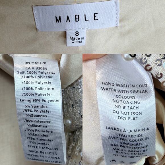 Mable Sequined Faux Pearl Beaded Champagne Blazer Lined Size S, shiny, party - Picture 9 of 9